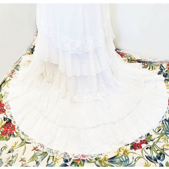 Alfred Angelo Vintage 70s Wedding Dress Lace Prairie Cottagecore Boho Train - Picture 3 of 14